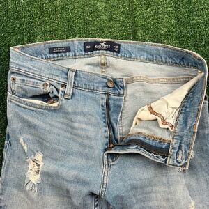 Hollister Slim Straight Stretch Denim Jeans Mens 31x31" Blue Light Wash Distress